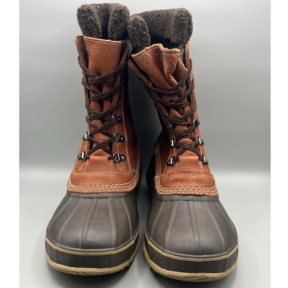 LL‎ Bean Brown Leather Removable Wool Liner Tall Duck Snow Boots - Men's Size 12